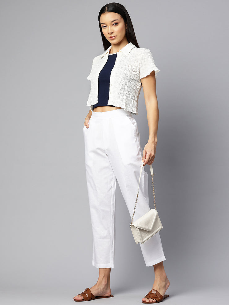 White Pure Cotton Peg Trousers