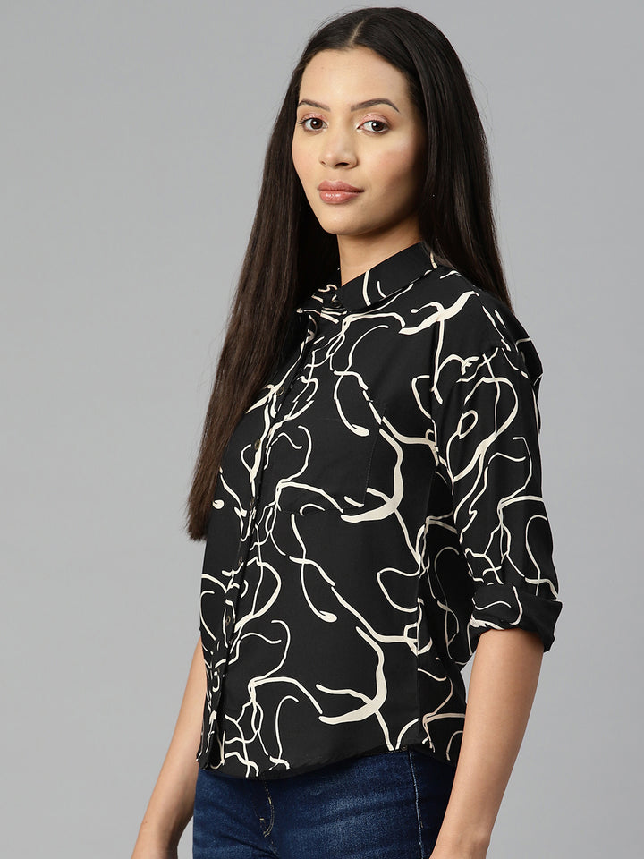 Black and White Abstract Printed Casual Shirt