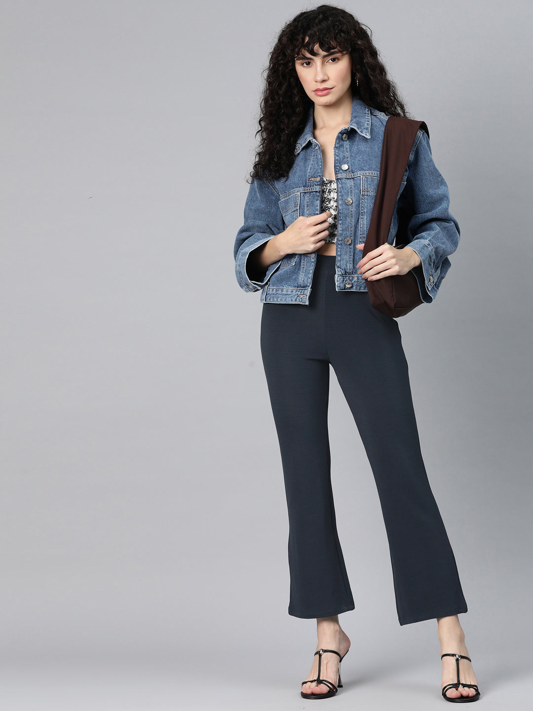 Charcoal Slim Fit High-Rise Bootcut Trousers