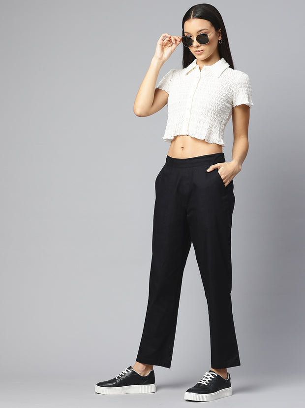 Black Pure Cotton Peg Trousers