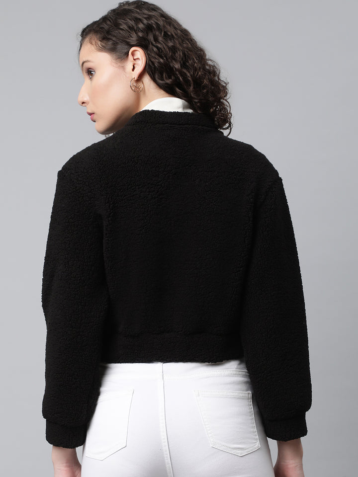 Black Cropped Faux Fur Sweatshirt