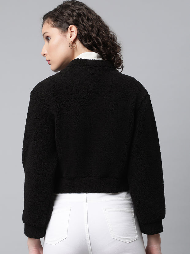 Black Cropped Faux Fur Sweatshirt