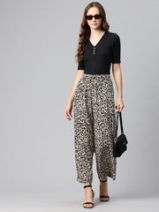 Women Animal Printed Wide Leg High-Rise Trousers