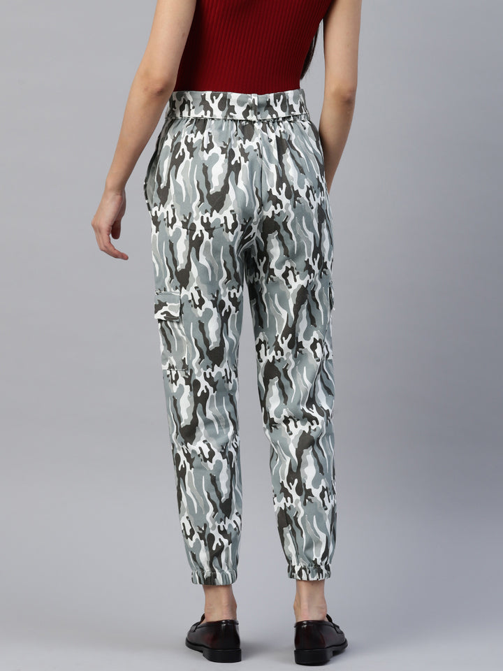 Grey Camouflage Printed Cargos Trousers with Belt
