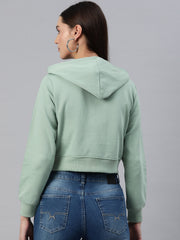 Sea Green Hooded Cropped Fleece Sweatshirt