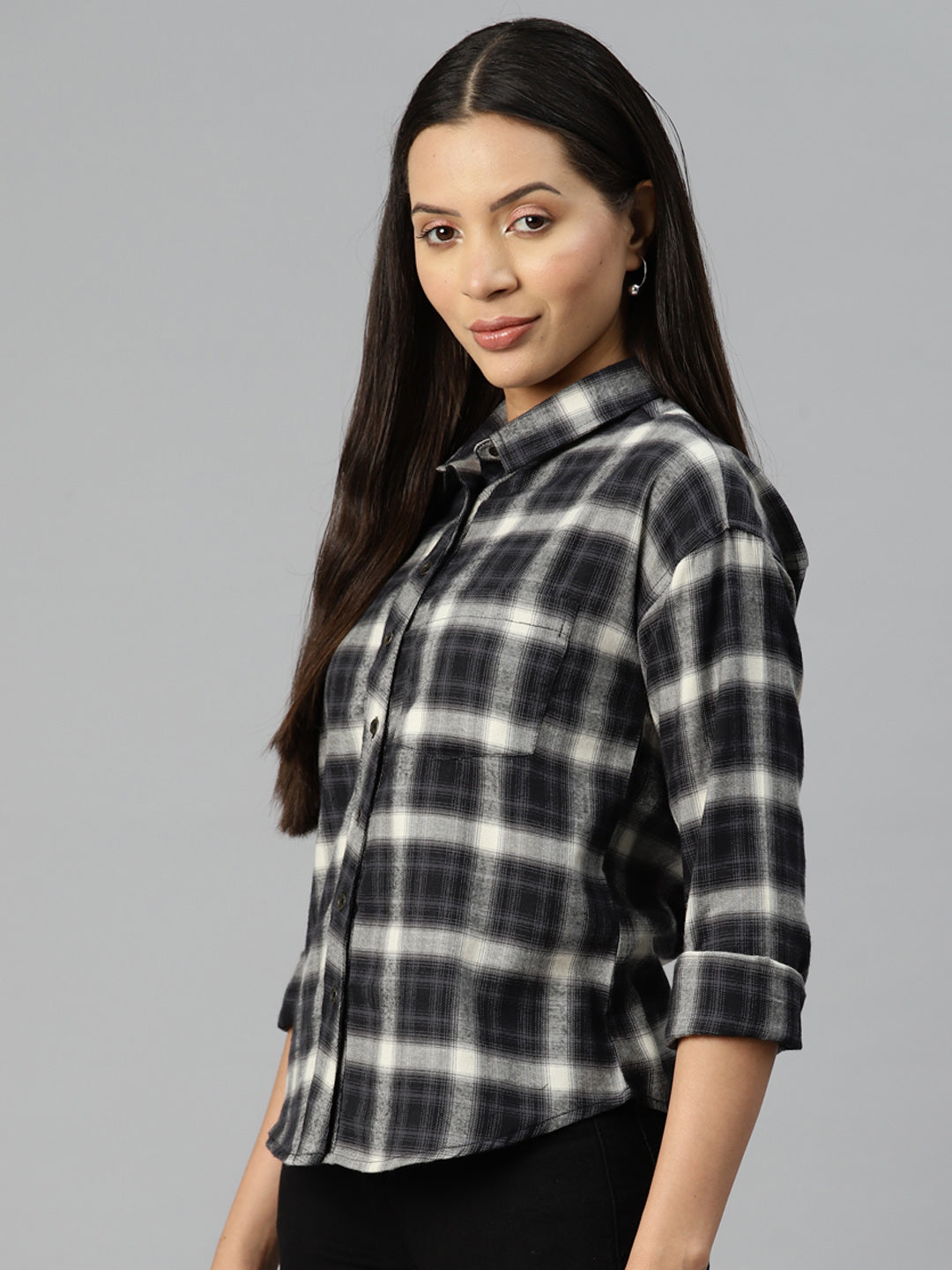Black Checked Opaque Casual Shirt
