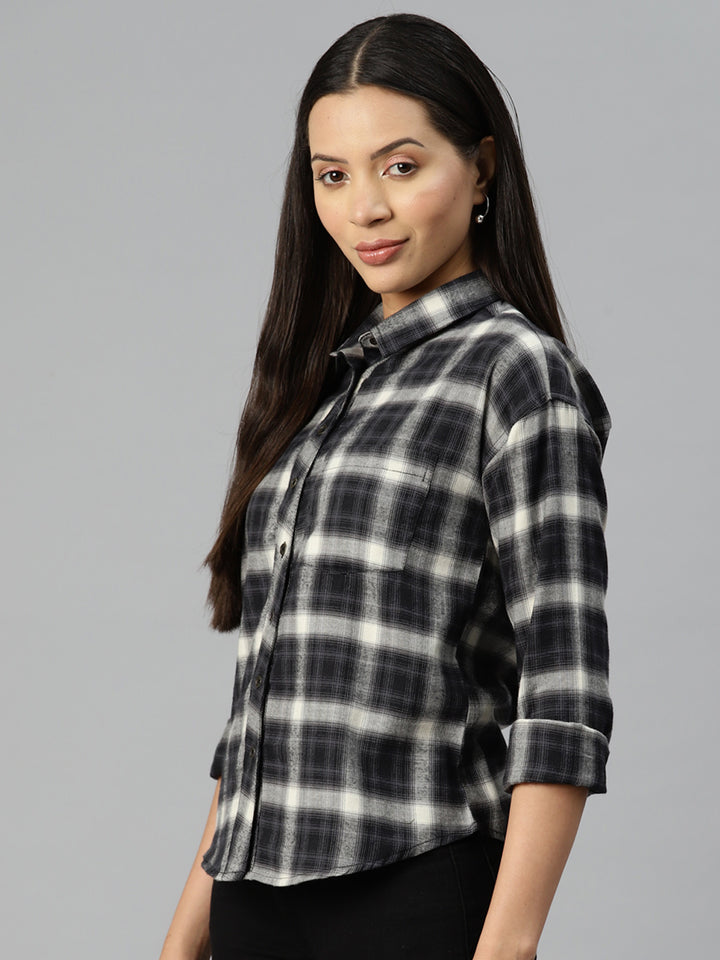 Black Checked Opaque Casual Shirt