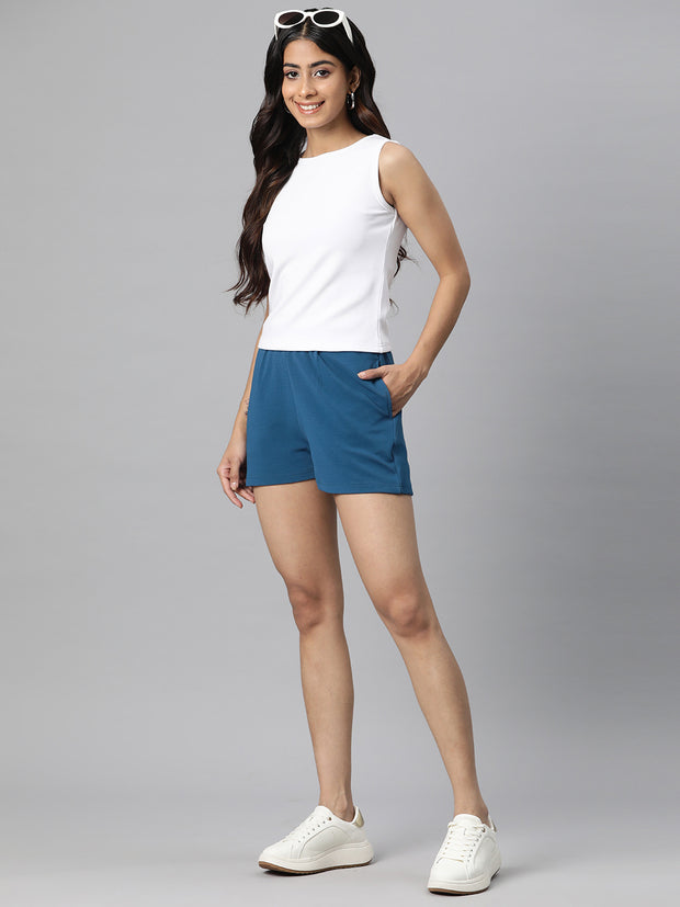 Teal Solid Mid-Rise Regular Shorts