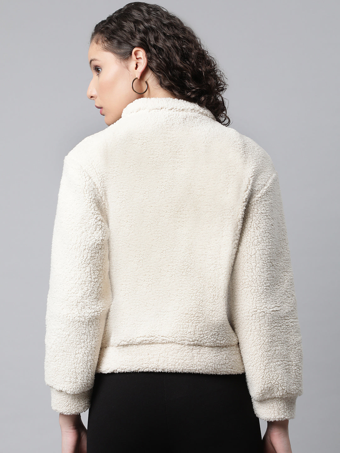 Women Off White Faux Fur Sweatshirt