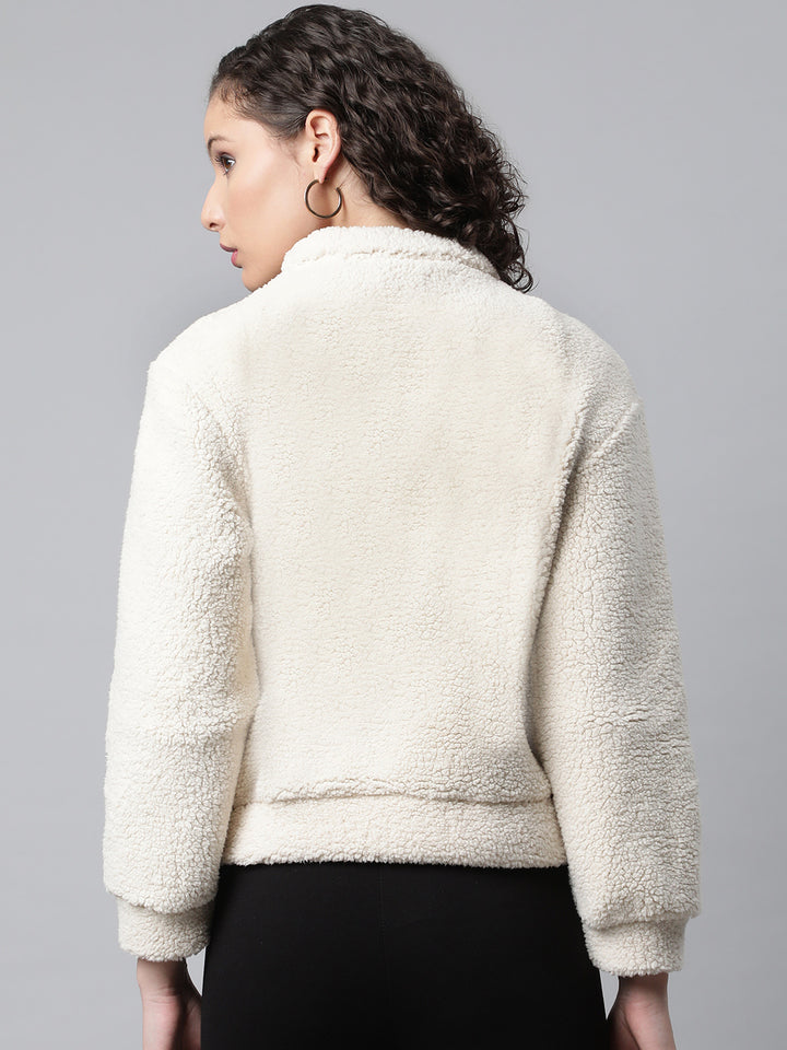 Women Off White Faux Fur Sweatshirt
