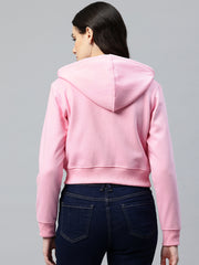 Pink Crop Fleece Hooded Sweatshirt