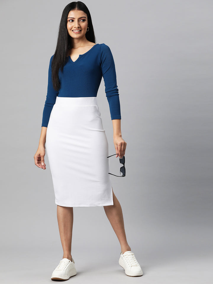 White Side Slit Pencil Skirt