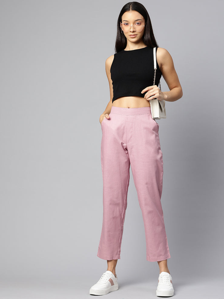 Pink Pure Cotton Peg Trousers