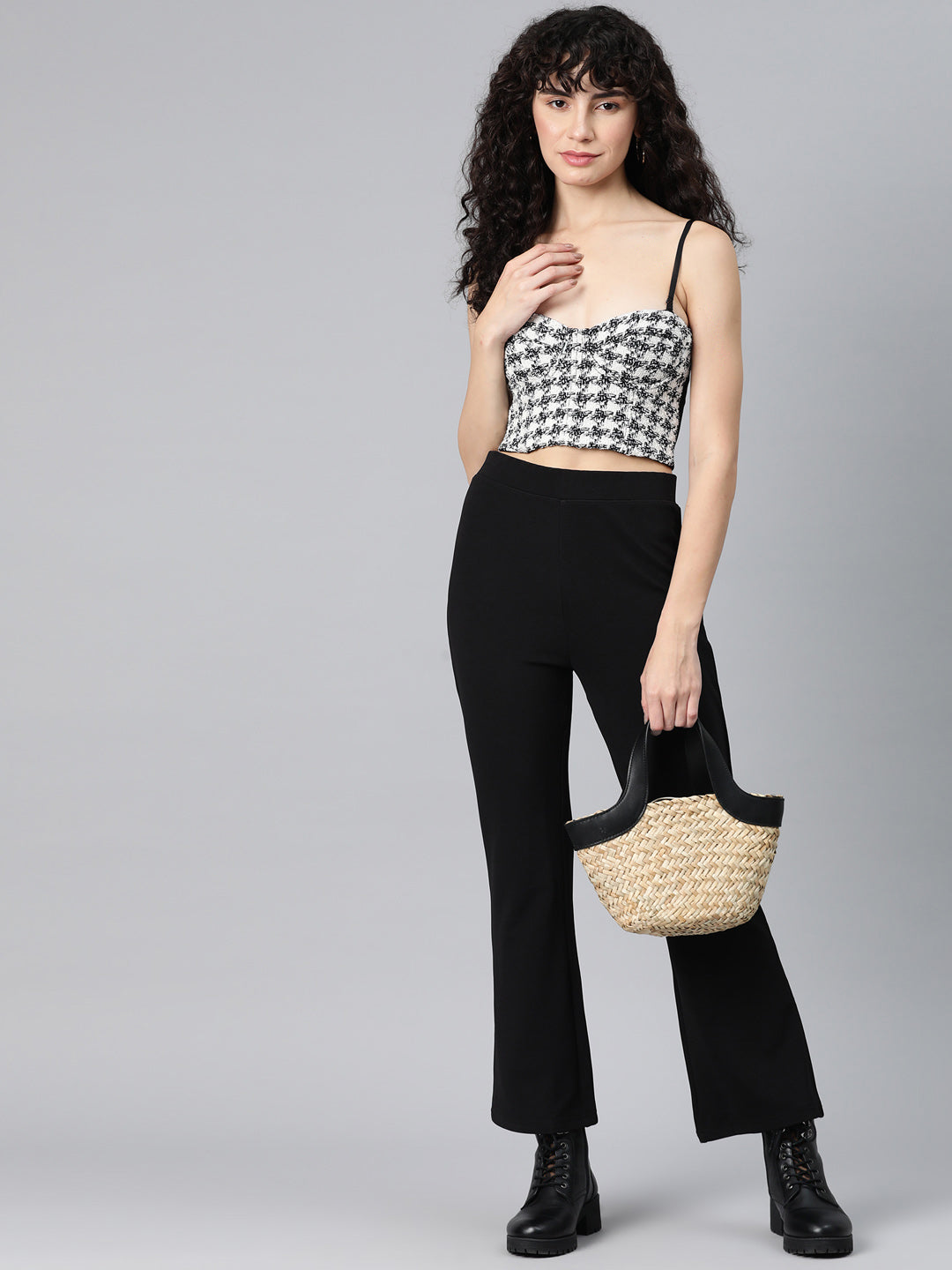 Black Slim Fit High-Rise Bootcut Trousers