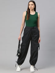 Black Loose Fit High-Rise Pure Cotton Parachute Cargo Trouser