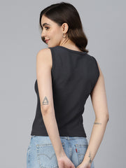 Solid Charcoal Sleeveless Crop Top