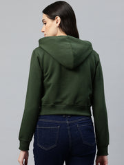 Green Crop Fleece Hooded Sweatshirt