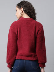Woman Maroon Faux Fur Sweatshirt