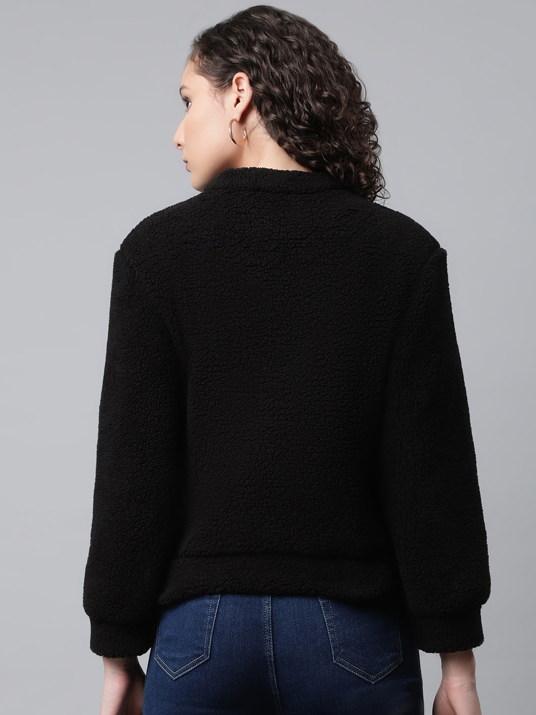 Women Black Faux Fur Sweatshirt