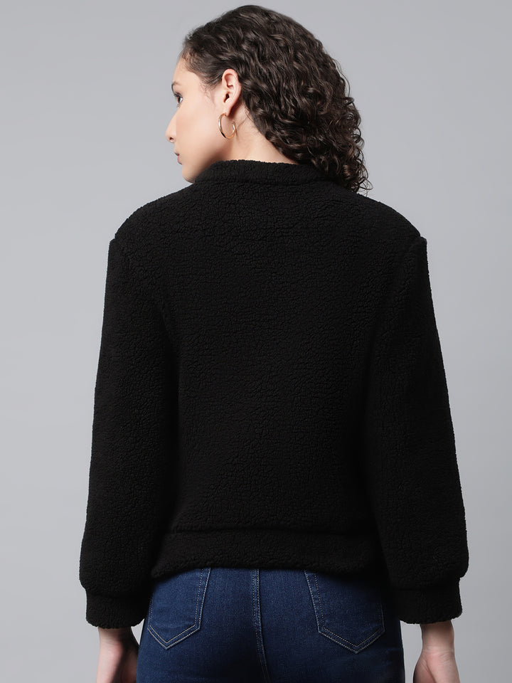 Women Black Faux Fur Sweatshirt