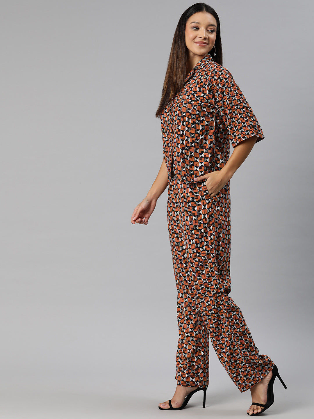 Rust & Black Printed Co-Ords