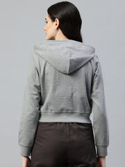 Grey melange Crop Fleece Hooded Sweatshirt