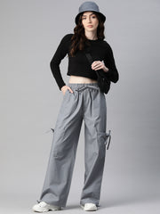 Grey Loose Fit High-Rise Pure Cotton Parachute Cargo Trouser