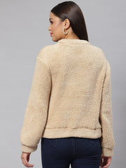 Woman Beige Faux Fur Sweatshirt