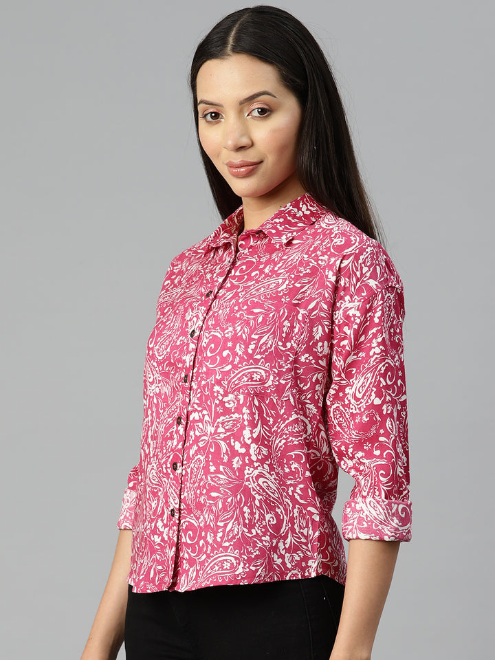 Fuchsia Ethnic Motifs Printed Casual Shirt
