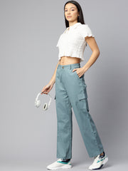 High-Rise Pure Cotton Cargo Trousers