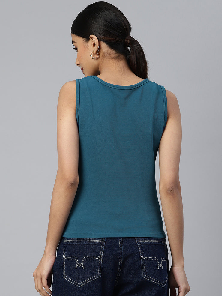 Solid Teal Sleeveless Crop Top