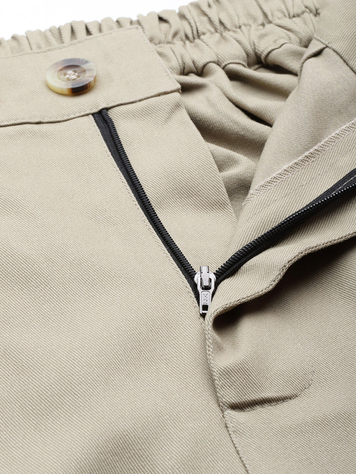 Women Beige High-Rise Parallel Trousers