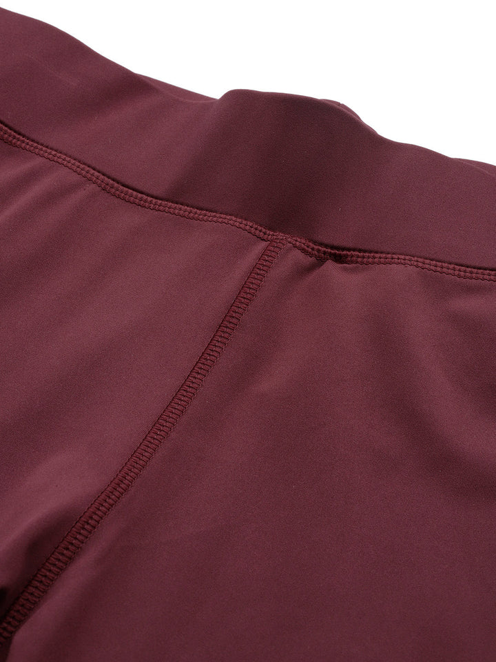Maroon Solid Ankle Length Slim Fit Leggings