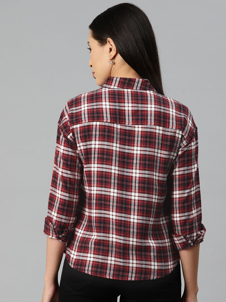 Maroon Tartan Checks Casual Shirt