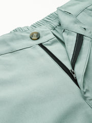 Sea Green Flat-Front High-Rise Pure Cotton Cargos