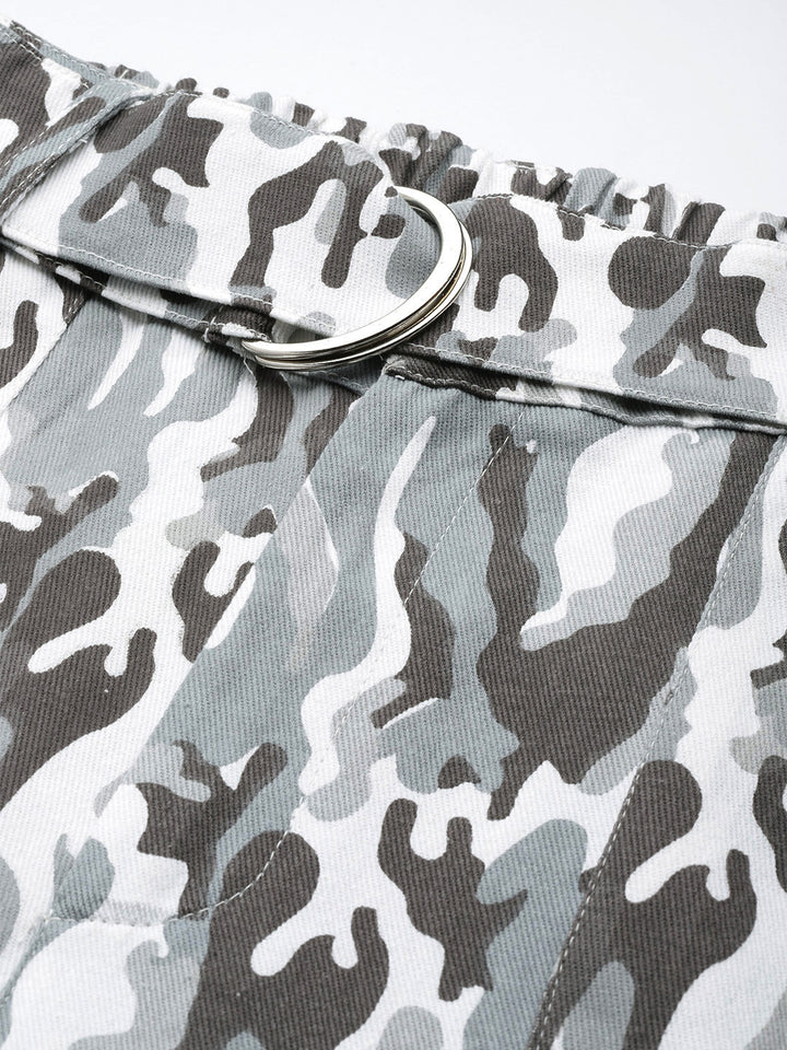 Grey Camouflage Printed Cargos Trousers with Belt
