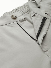 Grey Flat-Front High-Rise Pure Cotton Cargos