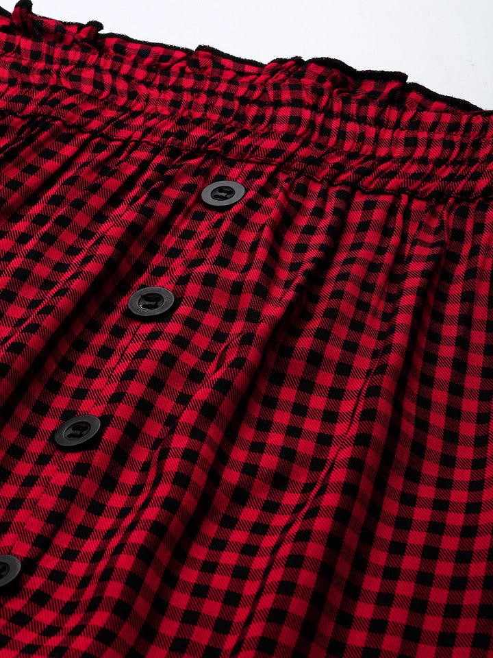 Gingham Checks Front Slit Skirt