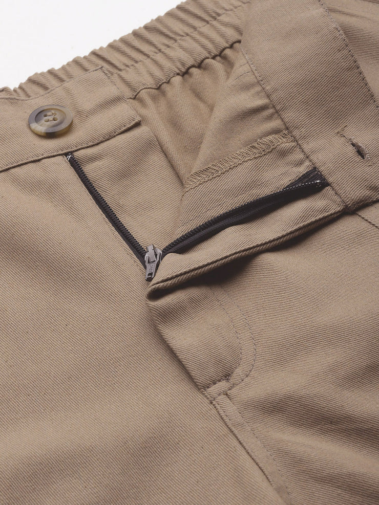 Taupe High-Rise Pure Cotton Cargo Shorts