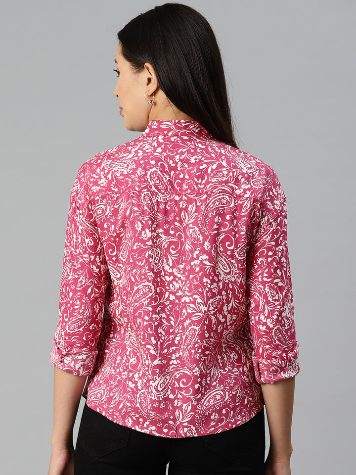 Fuchsia Ethnic Motifs Printed Casual Shirt