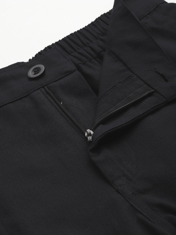 Black High-Rise Pure Cotton Cargo Shorts