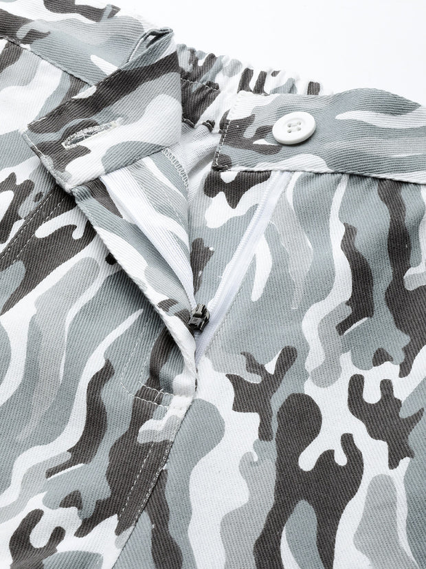 Grey Camouflage Printed Shorts