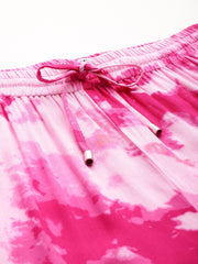 Pink Women Tie and Dye Printed Wide Leg High-Rise Trousers