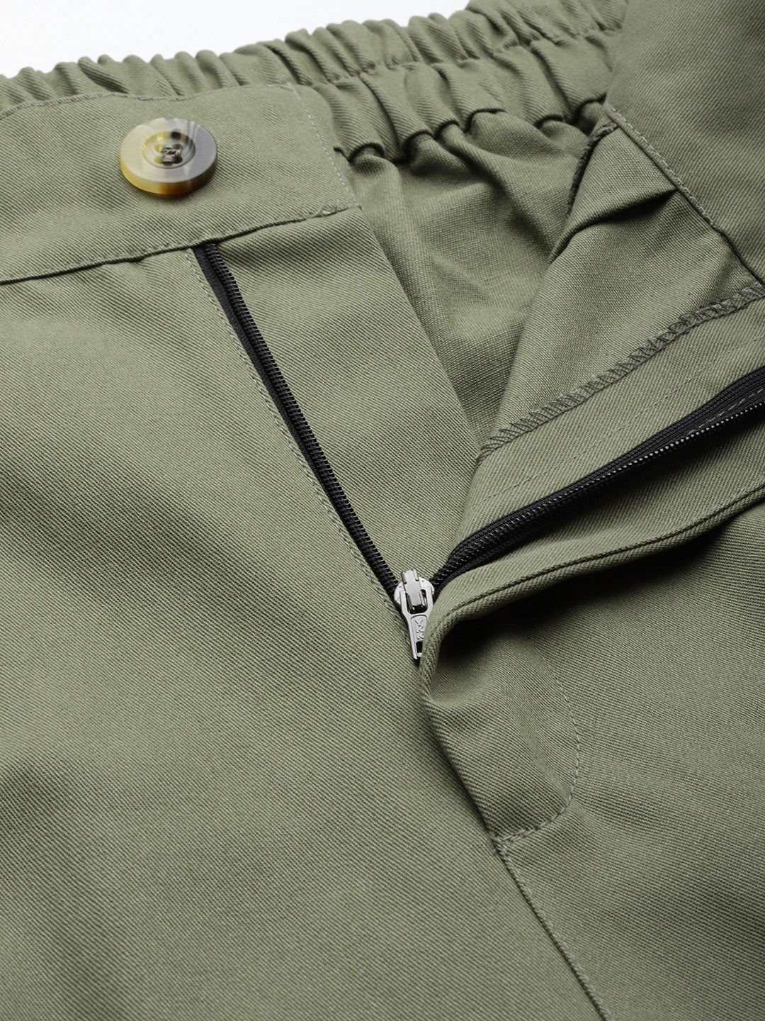 Women Olive Green Cotton Cropped Parallel Trousers