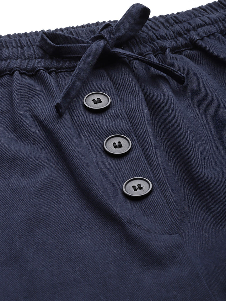 Women Blue Cotton Cropped Joggers