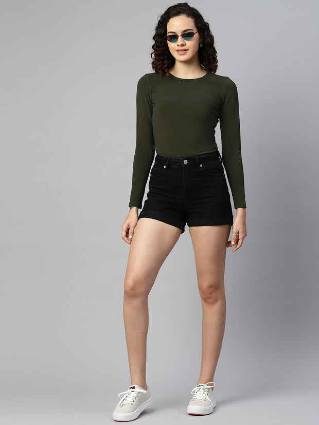 Olive Green Fitted Crop Top