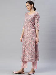 Women Pink Ethnic Motifs Printed Pure Cotton Kurta with Trousers & With Dupatta