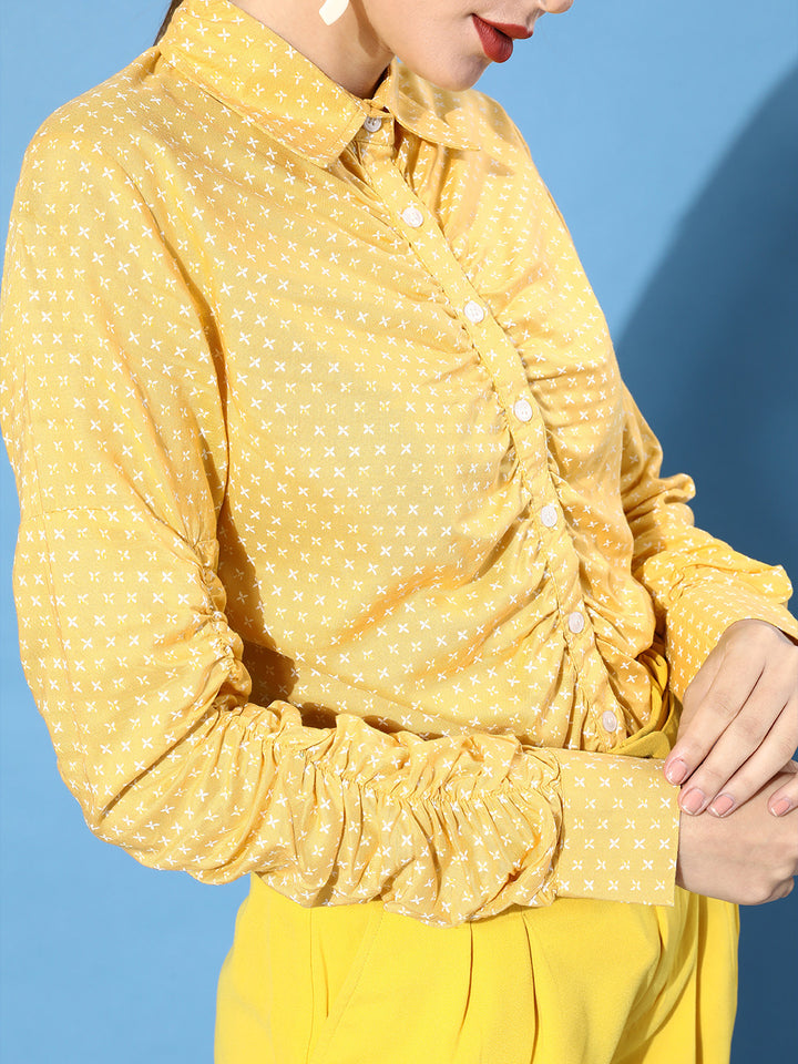 Mustard Conversational Ruched Shirt