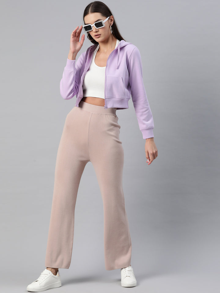 Lavender Hooded Cropped Fleece Sweatshirt