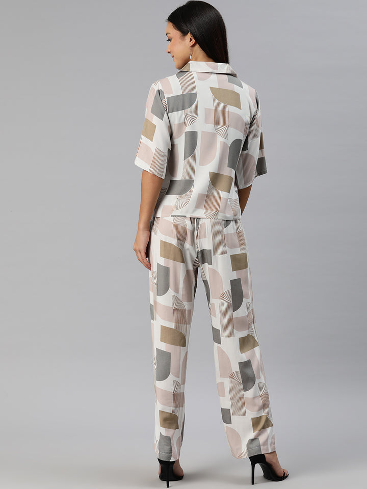 White, grey & Brown Printed Co-Ords